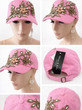 Olivia & Kate Pink Embellished Floral Rhinestone Baseball Cap